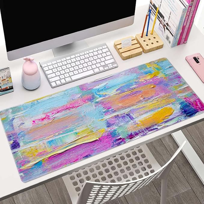 Paint Oil Paints Cover Large Mouse Pad XL Desk Mat Keyboard Mat Cute Office Decor Desk Accessories for Women Men Full Desk Mousepad XL Extended Mouse Mat Laptop Desk Pad 31.5''X11.8''