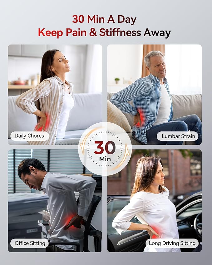 4-in-1 Lumbar Support Pillow Cordless Rechargeable 5000mAh with Red Light Therapy, Electric Lower Back Massager w/Vibration, Airbag Traction & Heating for Pain Relief Deep Tissue, Black