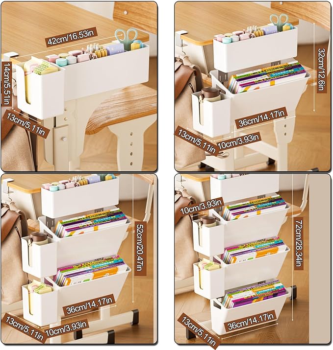 4,Desk Side Storage, Under Desk Laptop Mount, Table Side Hanging File Organizer, No Drill Clamp On Cable Management Tray, Laptop Holder with Pen Holder for Office and Home