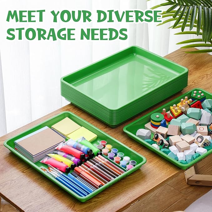 Hoteam 10 Pcs Flat Storage Organizer Tray Bin Paper Tray for Classroom Plastic Stackable File Organizer for School Office Teacher Book Organization(Green,16.14 x 11.81 x 1.38 Inch)