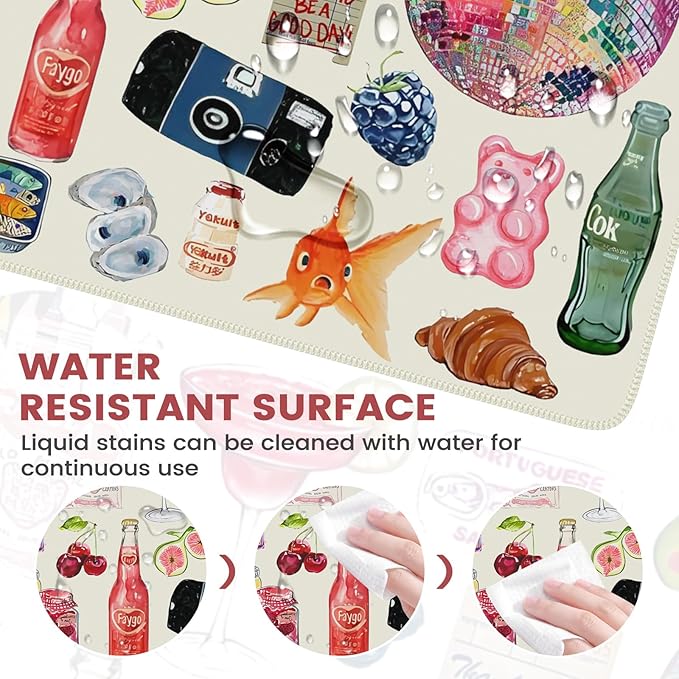 iCasso Cute Desk Mat, Large Waterproof Mouse Pad, Non-Slip Desk Protector for Keyboard and Mouse, Aesthetic Gaming Decor for Women, Home Office, Dorm (Watercolor Stickers)