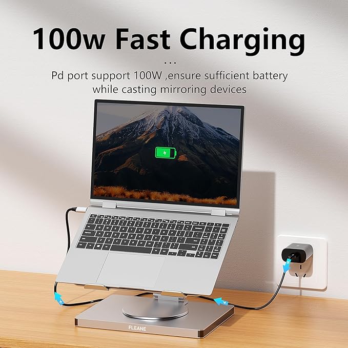 10 in 1 Laptop Docking Station Stand for MacBook Pro/Air/Surface/Dell/HP/Lenovo, Mac Type-C Hub with 4K HDMI, USB 3.0, SD/TF Card, RJ45, PD 3.0, USB C Laptop Stand Hub with 360 Rotating Base (ST109A)