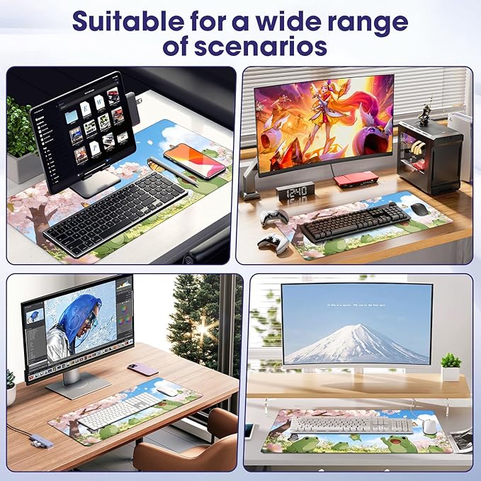 Large Extended Mouse Pad with Stitched Edges (35.4”x15.6”) - Waterproof Desk Mat, Non-Slip Rubber Base for All-Desk Coverage, Perfect for Gaming, Office, and Home