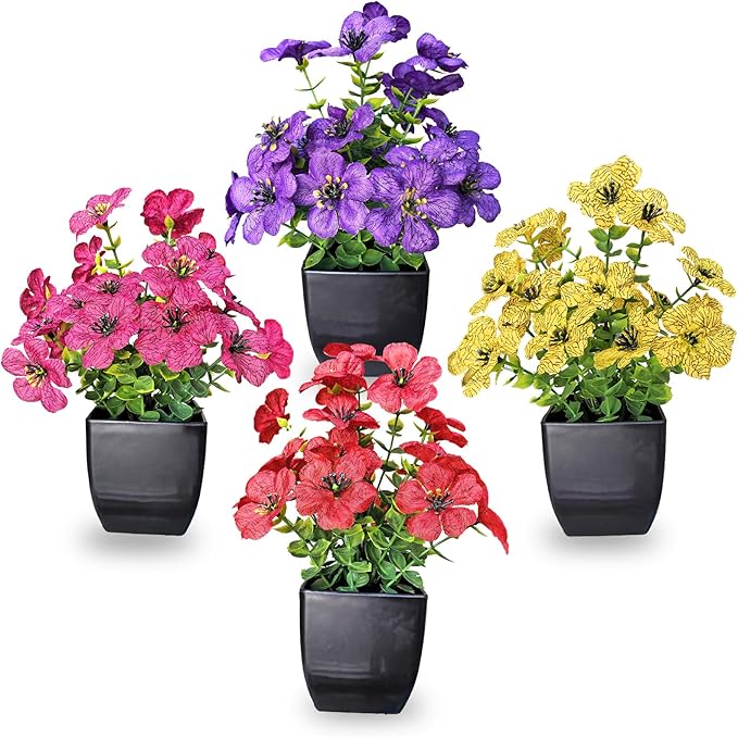 Small Fake Flowers in Pots, Cute Fake Flower Pot Decoration, Artificial Potted Flowers for Table Centerpiece, Spring Decor & Small Plant for Indoor Room
