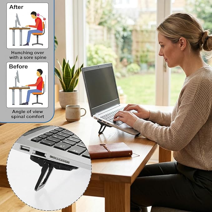 Thinp 2 Pcs Keyboard Stand for Desk, Foldable Laptop Stand Portable Laptop Riser Adjustable Computer Keyboard Riser Anti-Slip Laptops Feet for Desk Computer Keyboards (Black)