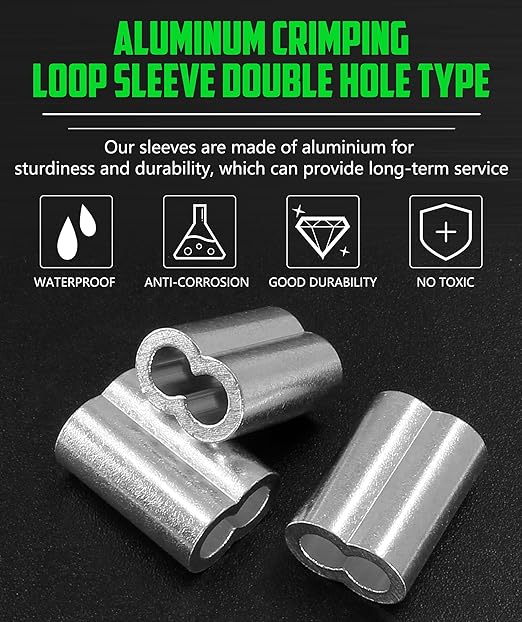 50pcs 3/16 Inch Aluminum Crimping Loop Sleeve for Wire Rope and Cable, Double Hole Type