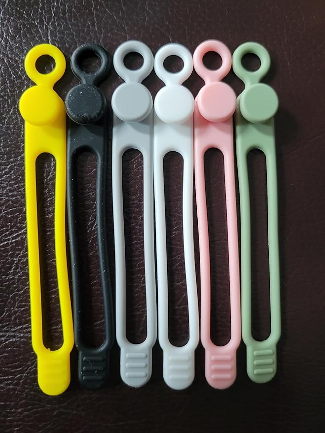 Set of 18 Silicone Cable Straps Organizer, Wire Management Ties for Bundling Phone Charger Cables, Earphones, Computer Cords, Organize Home Office (MultiColor18)