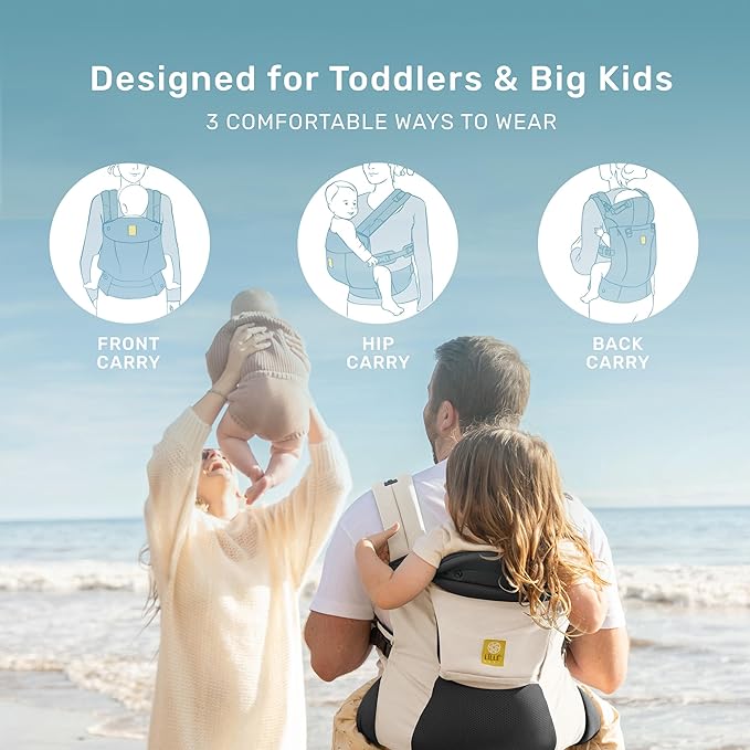 LÍLLÉbaby 3-in-1 Ergonomic CarryOn Airflow DLX Toddler Carrier with Lumbar Support & Breathable Mesh Lining (25-60 lbs), Multi-Position Carrying for Hiking & Travel (Moonbeam)