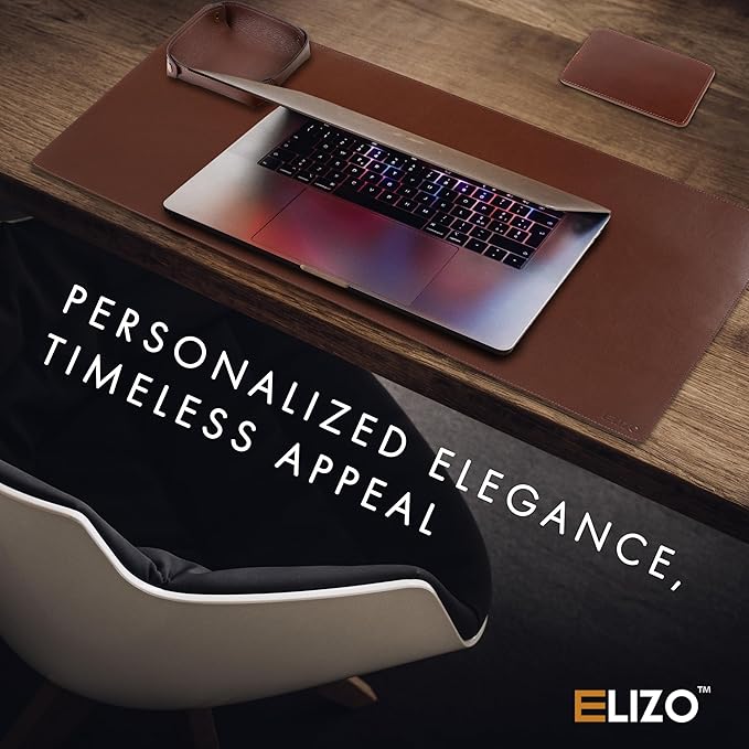 ELIZO Leather Desk Pad Real Leather Desk Mat Thick (3mm) Double Layer (31x15.6) Cover Blotter Desk Protector Large Computer Mat for Keyboard Mouse Pad Table Laptop Mat Office Accessories - Chestnut