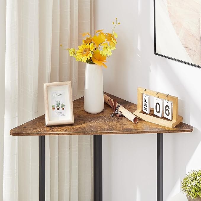 VECELO Ϲоrnеr Shelf, End/Side Tables Ϲоrnеr Computer Desk Storage Shelf for Small Space Triangle Steel Frame Ϲоrnеr Shelves with Metal Frame, Living Room, Bathroom, Brown 31.1"
