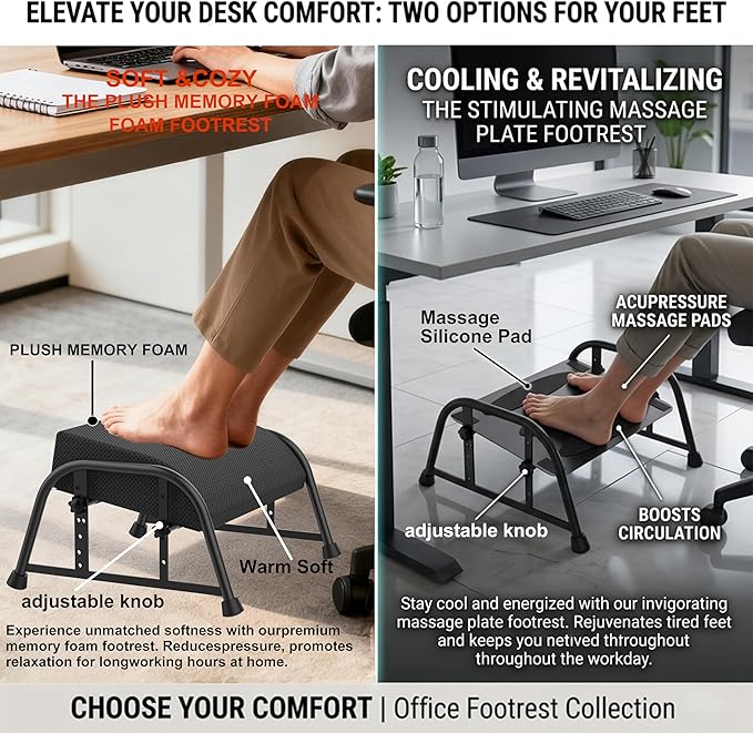 Under Desk Footrest with Memory Foam,Adjustable 10-Level Ergonomic Foot Rest for Office & Gaming Desk for Leg Rest,Reinforced Metal Frame,Non-Slip Base Extra Large（Black with Baseplate