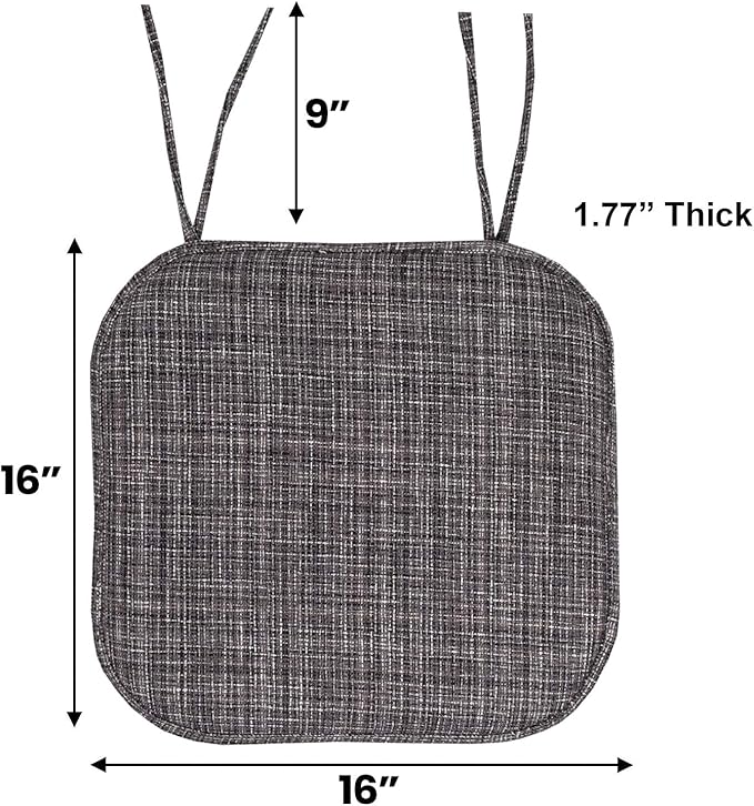 Sweet Home Collection Chair Cushion Memory Foam Pads with Ties Honeycomb Pattern Slip Non Skid Rubber Back Rounded Square 16" x 16" Seat Cover, 2 Pack, Aria Gray/Black 6 pack
