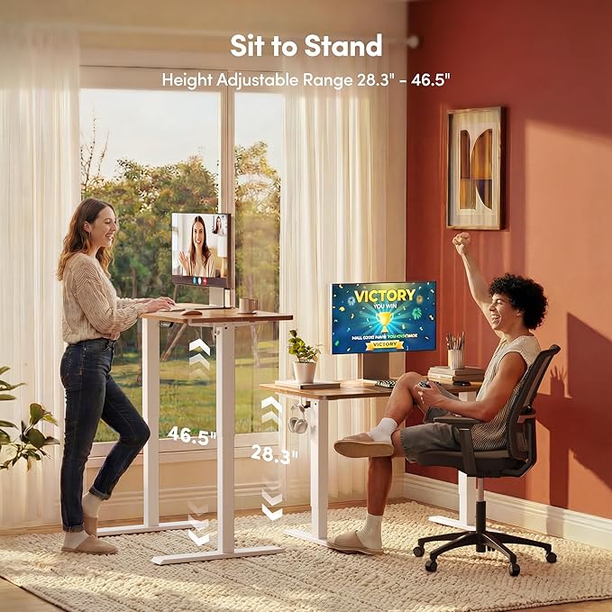 FEZIBO 40 x 24 Inchs Electric Standing Desk, Height Adjustable, Sit Stand Up, Computer Office Desk with Splice Board, White Frame/Light Rustic Top