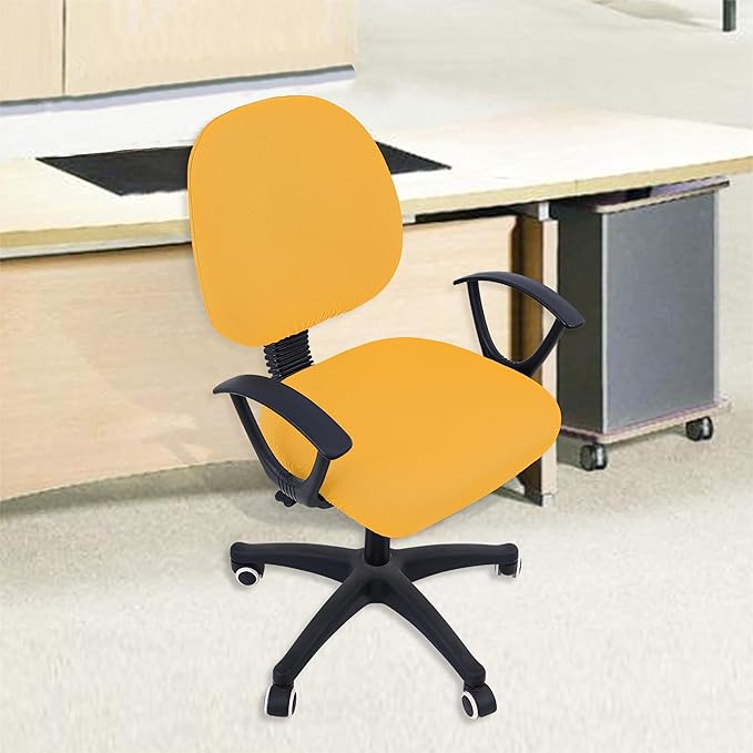Smiry Stretch Jacquard Office Computer Chair Covers, Removable Washable Universal Desk Rotating Chair Slipcovers Protector, Seat + Backrest Cover, Mustard Yellow