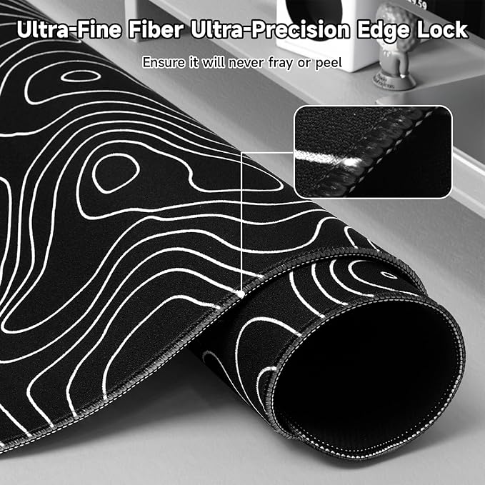 ATTACK SHARK CM02Pro Gaming Mouse Pad for Esports Speed Large Mouse mats for Desk Waterproof Surface Stitched Edges and Anti-Slip Rubber Base Size XXL Laminate 35.43” x 15.75” x 0.16” Black Contour