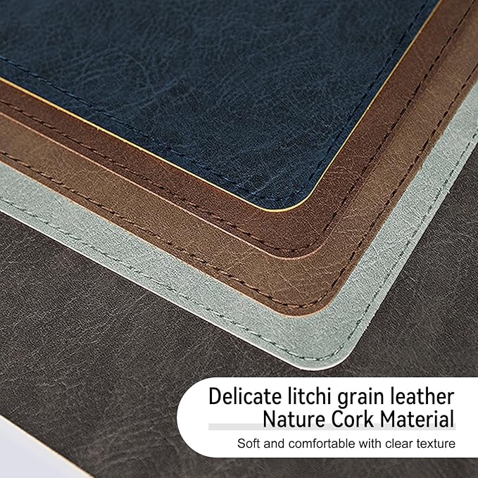 Imitation Crazy Horse Leather Desk Mat - Waterproof Desk Pad - Ideal for Large Mouse Pad and Desk Mats on Top of Desks (Light Gray+Light Blue, 11"*8")