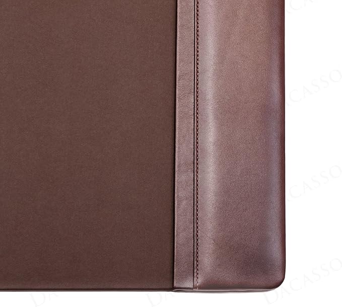 Dacasso 22" x 14" Chocolate Brown Leather Desk Pad with Side Rails - Executive Desk Surface Protector - Luxury Leather Blotter for Writing