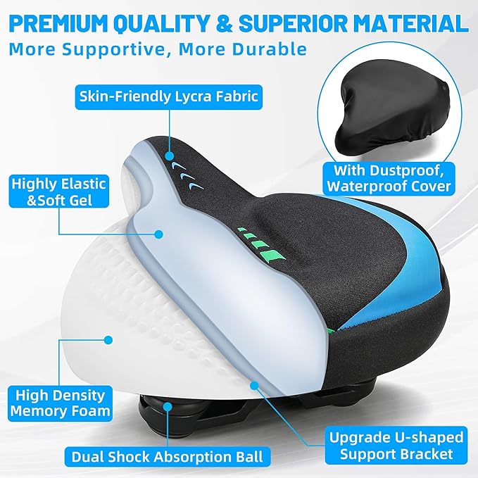 CDYWD Oversized Bike Seat for Men & Women, Comfortable Gel Padded, Extra Wide Bicycle Seat Cushion Comfort, Replacement Saddle for Peloton, Stationary Exercise Bike, Mountain Bike, Cruiser, City Bike