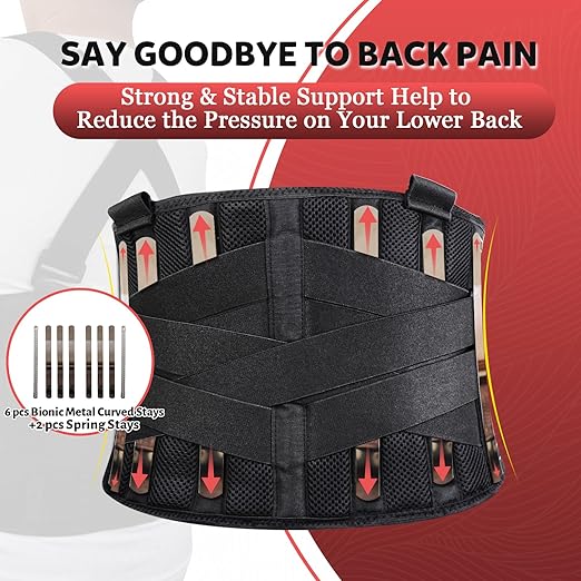Plus Size 2XL/3XL Work Back Brace with 2 Removable Suspender Straps, Back Posture Corrector for Heavy Lifting Safety Protector, Back Support Belt for Men Women in Construction, Warehouse Jobs