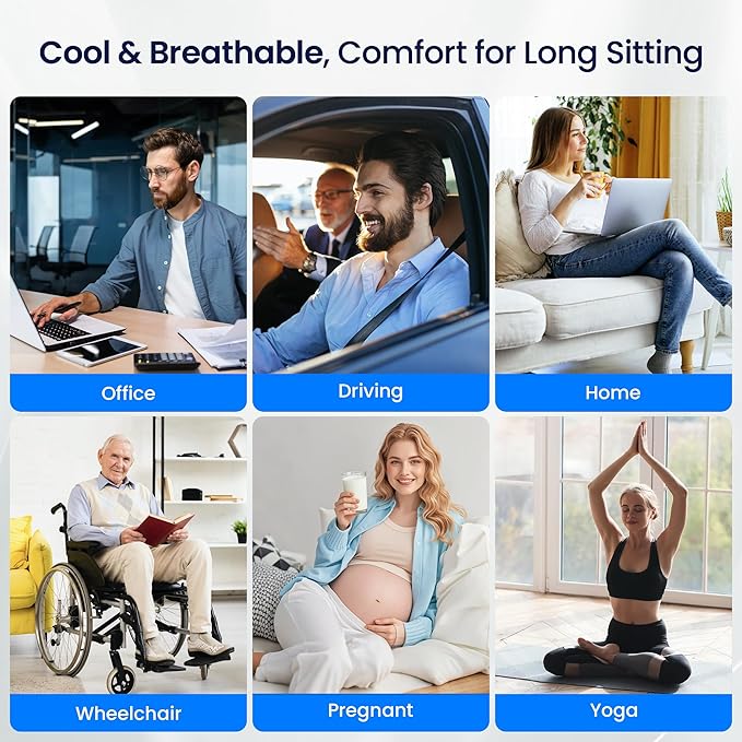 Gel Seat Cushion for Long Sitting,3-Second Cooling Pressure Relief Pillow for Car Seat & Office Chair,Back,Tailbone,Coccyx Comfort Support Seat Pad (Grey)