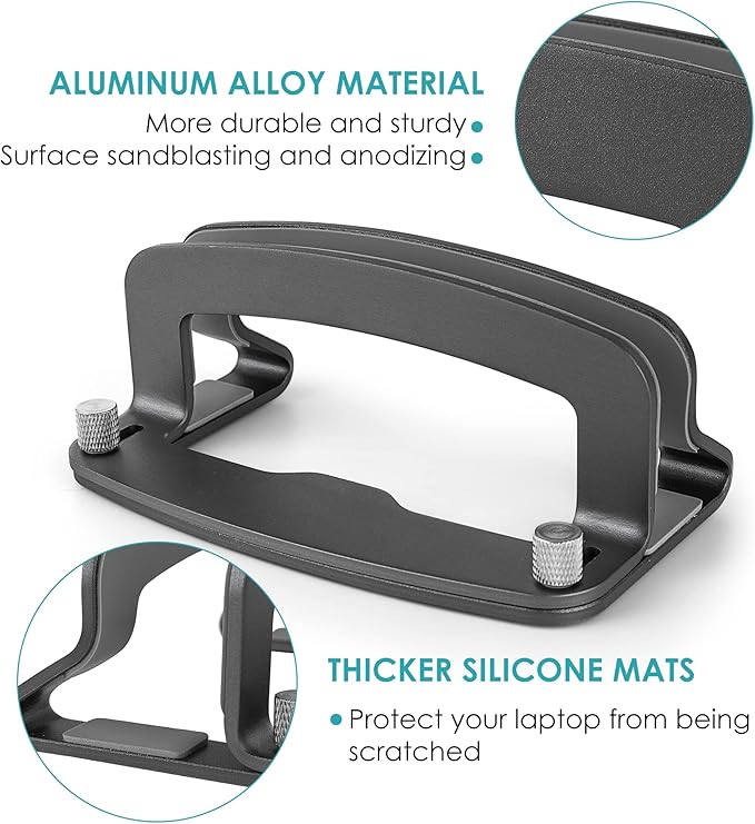 LOTEYIKE Aluminum Vertical Laptop Stand, MacBook Pro Laptop Vertical Stand Dock Holder with Adjustable Slot Fits All Laptops Notebook Tablets MacBook Air- Save Space & Improve Airflow, Grey
