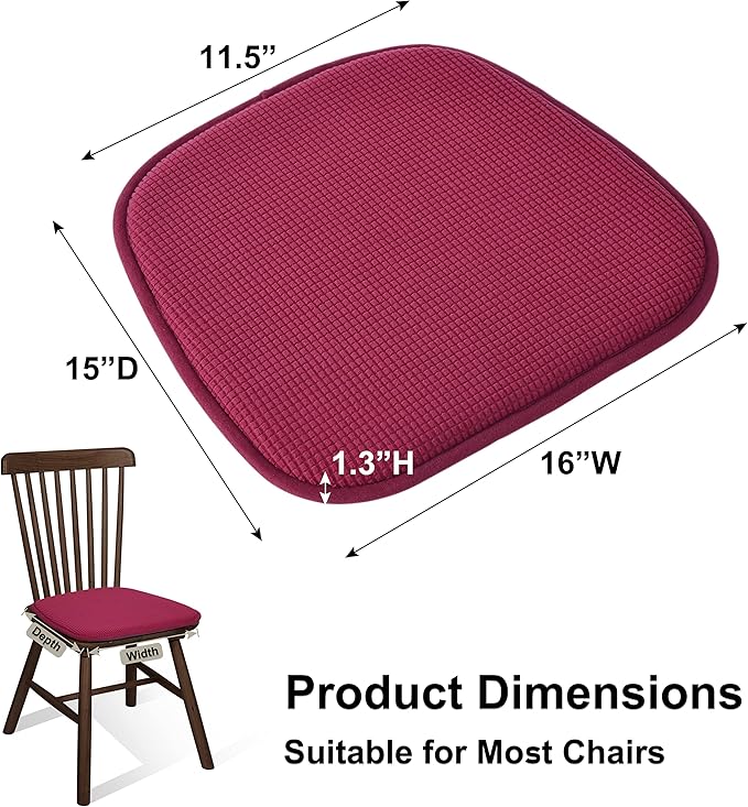 Shinnwa Kitchen Seat Cushions Set of 4, Non Slip Dining Chair Cushions, U-Shaped Indoor Chair Pads, 4 Pack, 15 x 16 Inches, Burgundy