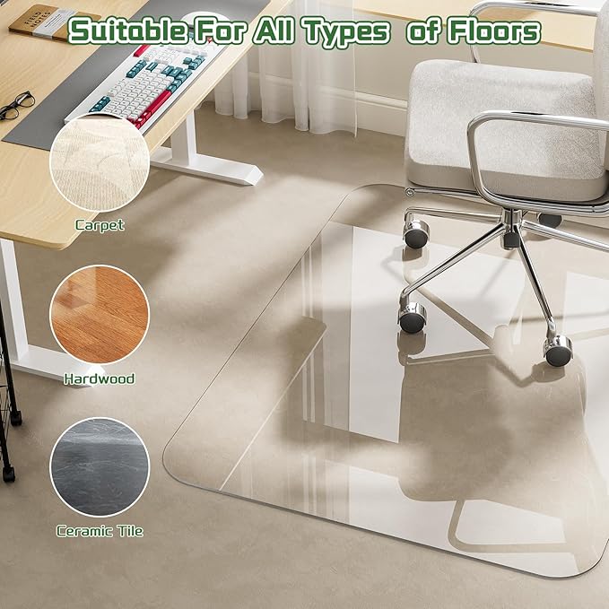 PET Office Chair Mat for Carpet - 36" X 48'' X 0.2" Thick Clear Shatterproof Office Chair Mat, Easy to Unroll and Lay Flat, Superior Glide, Heavy Duty Protection for Office Home Hardwood and Carpets