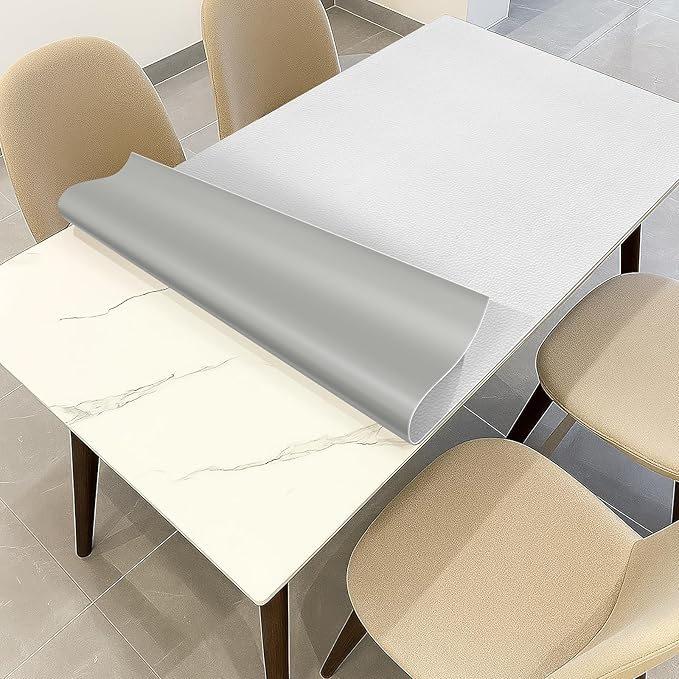 Warmstar Leather Table Cover 17 x42 Inch, 1.8MM Thick PVC Table Protector Waterproof, Desk Cover Protector Non-Slip Table Pad for Kitchen, Dresser, Gaming Desk,Dining Room Table，White