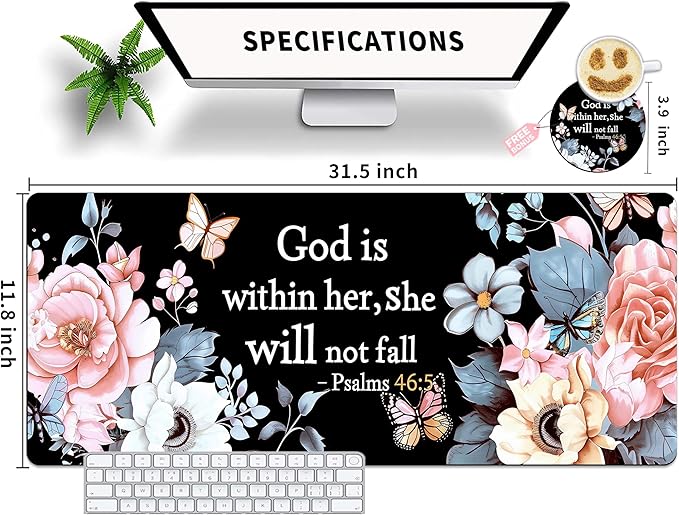 Extended Mouse Pad with Coaster 31.5 x 11.8 Desk Pad Full Desk Mousepad Stitched Edges Desk Mat Long Large Gaming Mouse Pad for Desk Office Home Bible