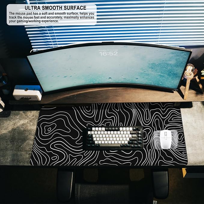 Large Gaming Mouse Pad, Water Resist Fabric XXL Extended Mousepad with Non-Slip Rubber Base, Stitched Edge, Computer Keyboard Big Mat for Gamer, Office, Home, 31.5" x 15.7", Terrain