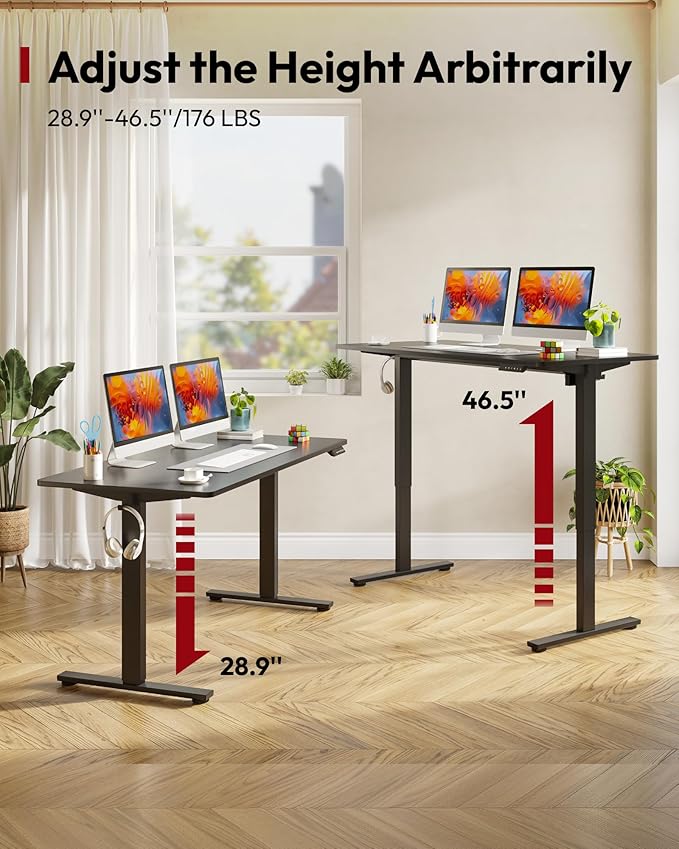SANODESK Electric Standing Desk 60 x 24 Inches Whole-Piece Desktop Height Adjustable Stand Up Desk w/6-Button Controller Ergonomic Computer Desk for Home Office, Black Frame + Black Tabletop