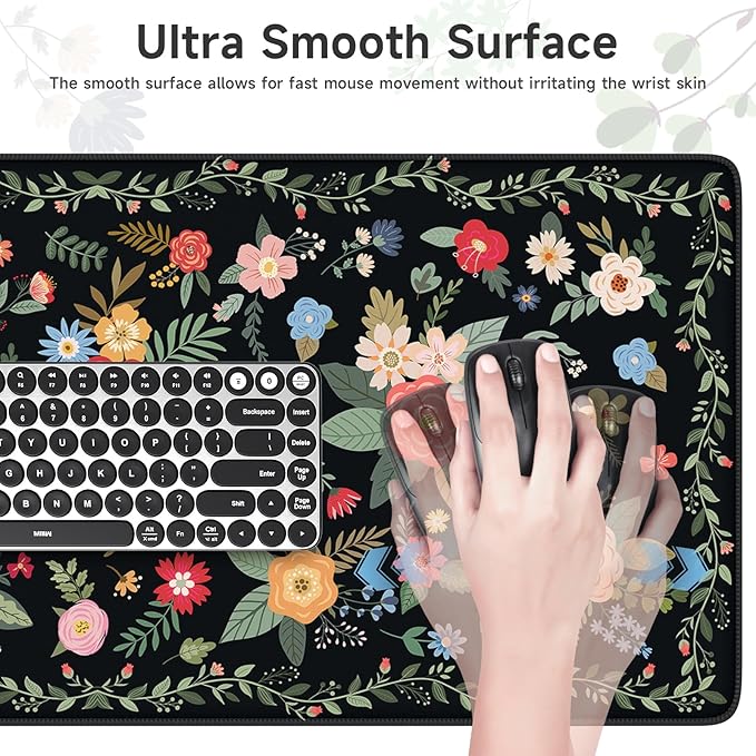 HAOCOO Black Desk Pad, Large Mouse Pad for Gaming & Office, Non-Slip Keyboard Mat, Waterproof Computer Accessories with Stitched Edges, Desk Pad Protector for Cubicle Organizers