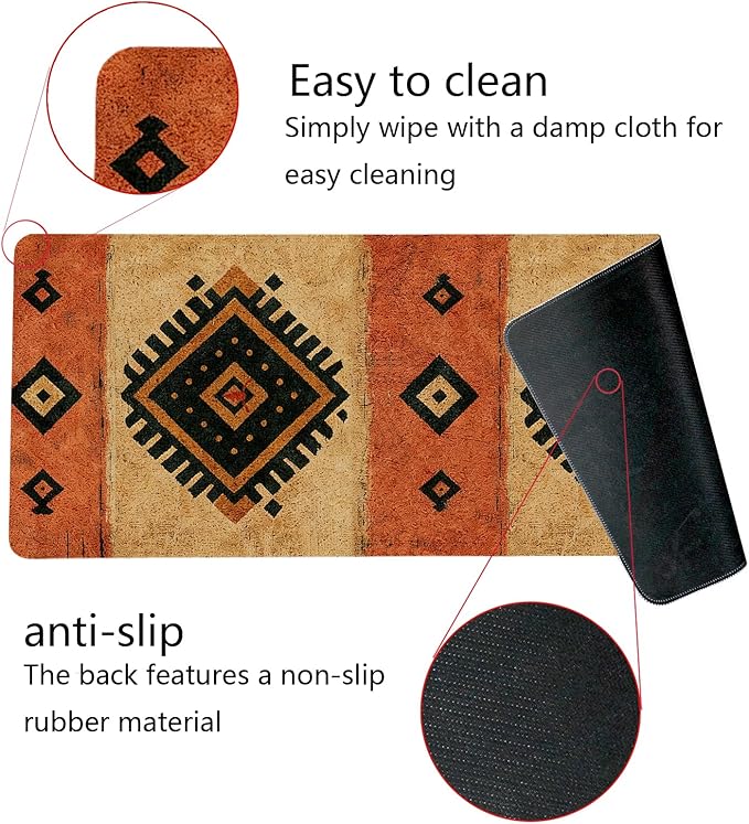 Western Mouse Pad,Western Desk Accessories,Vintage Boho Kilim Large Mouse Pad,Rustic Tribal Aztec Desk Mat,Aesthetic Ethnic Mousepad for Cowboy Home Office Dorm Desktop Decor,31.5x11.8 Inch