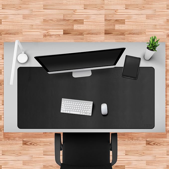 Cacoy Large Desk Mat, 48" x 24" Leather Desk Pad Protector with Cork & PU Leather, Double-Sided Office Desk Cover Mat, Large Computer Mouse Pad, Waterproof Desk Blotter Pad for Office and Home, Black