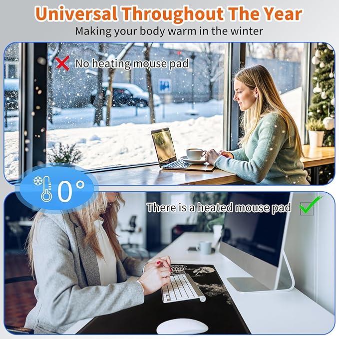 Heated Mouse Pad,Warm Desk Pad with 3 Levels Heating & 3 Hours Auto Shut-Off, PU Leather Heated Desk Pad Warmer Pad for Home Office - 23.6 x 14.2 inch,Skeleton Drinking Coffee