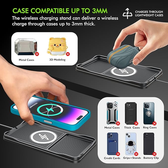 Wireless Car Charger Pad, LANSEMKU 15W Fast Wireless Charging Pad for Car, Non-Slip Smart Safe Phone Charger Mat with 20W Car Adapter, Compatible with iPhone 16 15 14 13 12 Pro Max AirPods, 30CM Cable