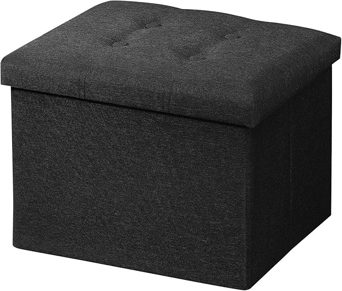 AmasSmile Black Ottoman with Storage,Foot & Leg Rest Stools Small Cute Stool Short Bench Folding Ottomans Square Footstools for Shoe Living Room Under Desk Outdoor RV Camper Each Space Storage