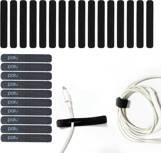 Patu Reusable Fastening Charging Cable Ties - 30 Pcs 2 Inch Slotted Microfiber Cloth Hook and Loop Cord Management Wire Organizer Straps, Black