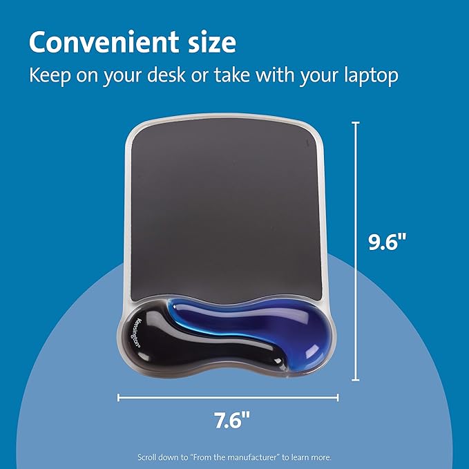 Kensington Duo Gel Mouse Pad with Wrist Rest, Ergonomic Wrist Support for Pain Relief, Comfortable Non-Skid Gel Pad for Computer, Laptop, Office & Home 9.6" x 7.6", Blue K62401AM, Pack of 4