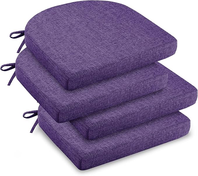 downluxe Indoor Chair Cushions for Dining Chairs, Soft and Comfortable Textured Foam Kitchen Chair Pads with Ties and Non-Slip Backing, 16" x 16" x 2", Purple, 4 Pack