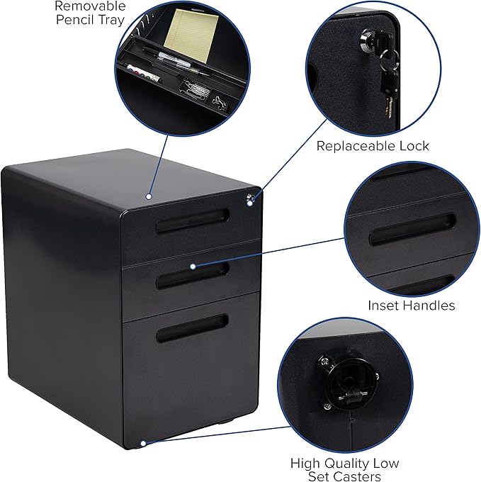 Flash Furniture Work From Home Kit - Adjustable Computer Desk, Ergonomic Mesh Office Chair and Locking Mobile Filing Cabinet with Inset Handles