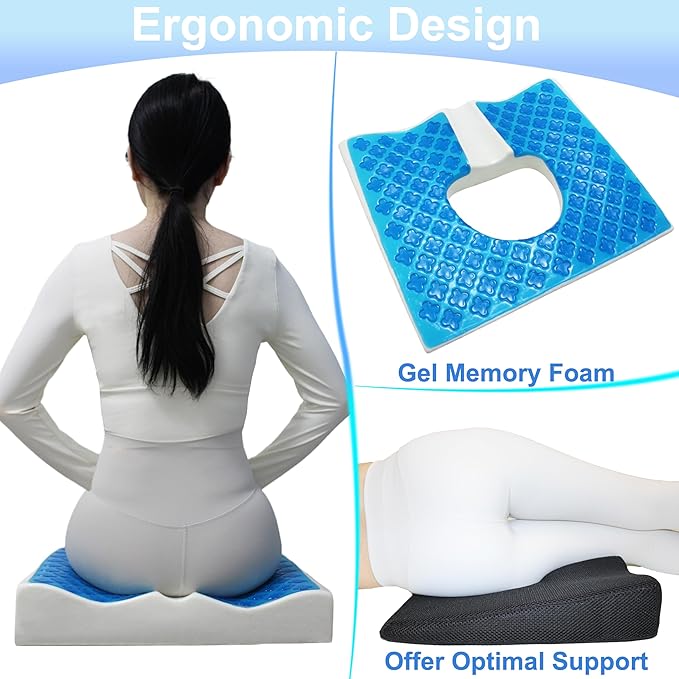 Bed Sore Cushions for Butt, Gel Bedsore Pressure Relief Pillow for Sleeping and Long Sitting, Donut Pillow Cushion for Bed Sores on Buttocks, Wheelchair Seat Cushions, Butt Cool Gel Cushion
