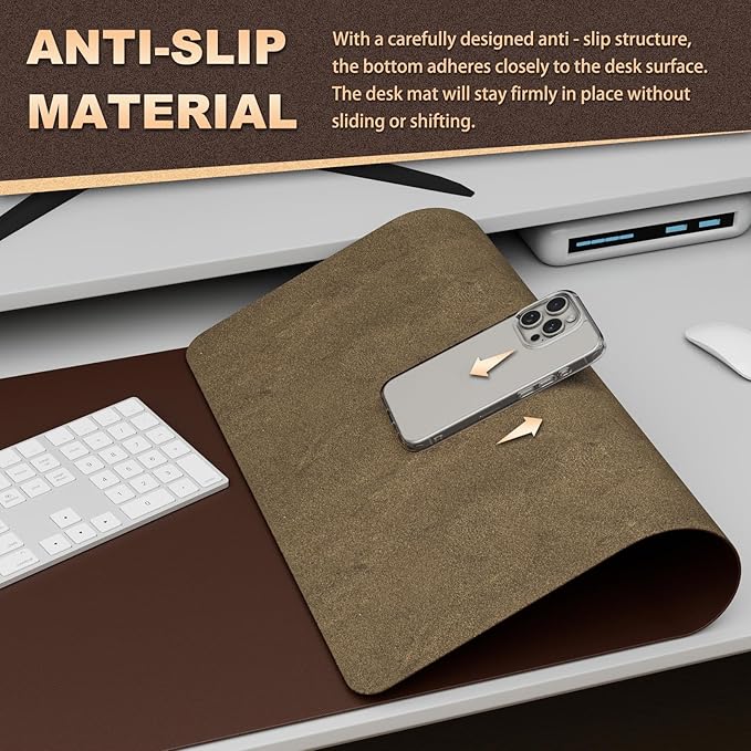 K KNODEL Leather Desk Pad Protector, Office Desk Mat, Large PVC Leather Desk Blotter, Non-Slip Mouse Pad (Dark Brown, 15.7" x 31.5")