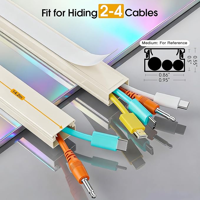212.6in Cord Covers for 2-3 Wires on Wall, TV Cord Hider Wall, Paintable Cable Hider Raceway, Easier Set-up Wire Hider Wire Covers for Cords on Wall, Self-Adhesive Cable Cover, W0.95 H0.55in, Beige