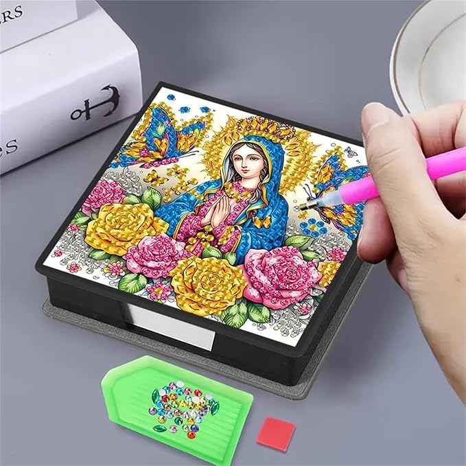 Woman Diamond Painting Kit Note Box,Memo Paper Storage Box Diamond Art,Sticky Note Holder Diamond Art,Diamond Painting Memo Pad For Office Desk. (woman)