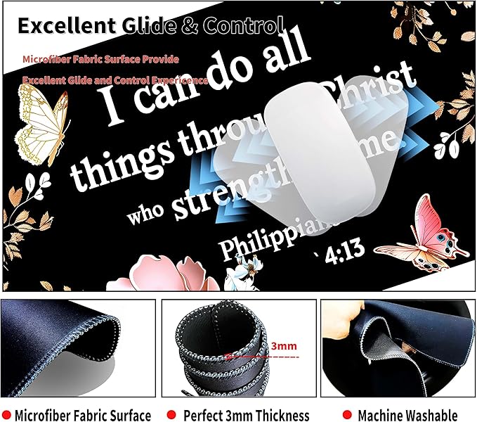Extended Mouse Pad with Coaster 31.5 x 11.8 Desk Pad Full Desk Mousepad Stitched Edges Desk Mat Long Large Gaming Mouse Pad for Desk Office Home Bible Butterflies