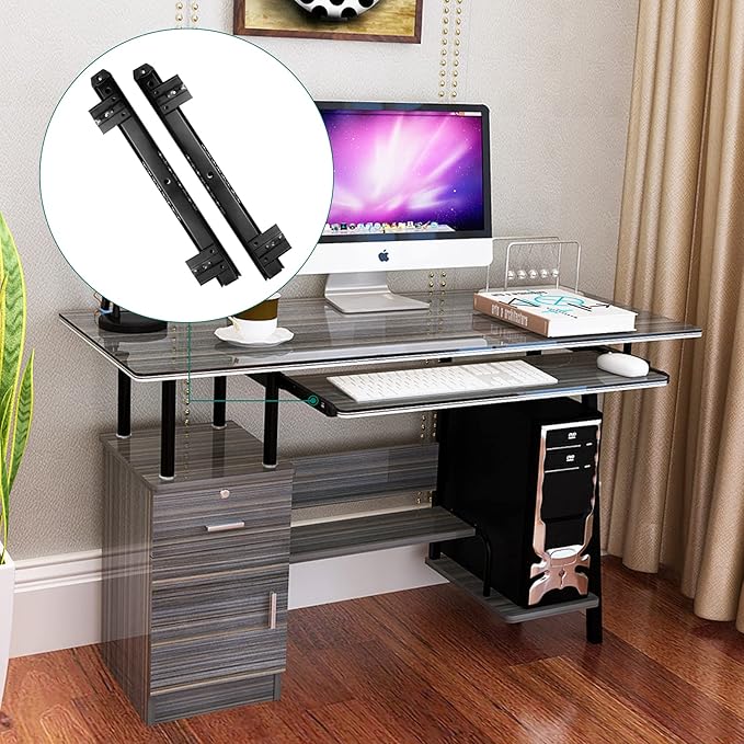Bonsicoky 2Pcs 14 Inch Keyboard Slide, Heavy Duty Ball Bearing Slides, Computer Keyboard Drawer Tray Accessories, Cabinet Furniture Rails Rack, Black