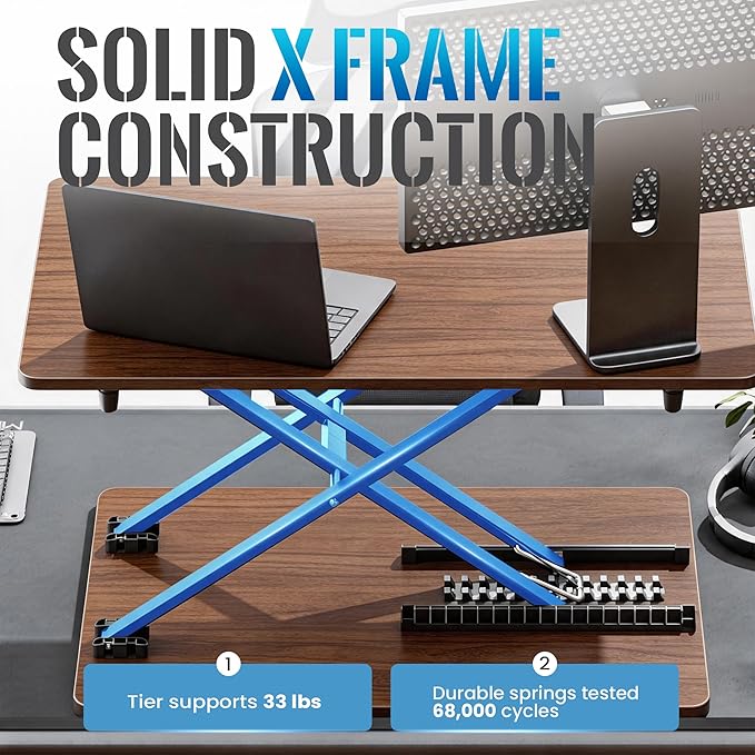 Standing Desk Converter, 25.16" × 15.75" Height Adjustable Laptop Stand for Desk, Sit Stand Monitor Stand, No Assembly Required for Home and Office Use (Natural Wood)