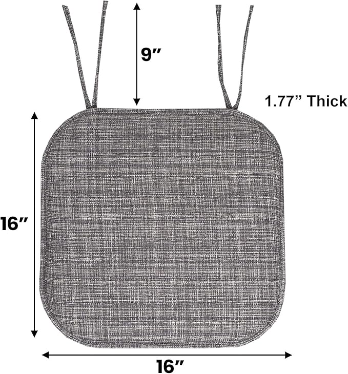 Sweet Home Collection Chair Cushion Memory Foam Pads with Ties Honeycomb Pattern Slip Non Skid Rubber Back Rounded Square 16" x 16" Seat Cover, 12 Pack, Aria Multi Gray 4 Pack