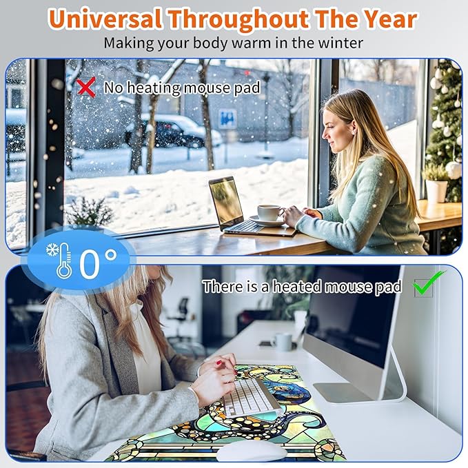 Heated Mouse Pad,Warm Desk Pad with 3 Levels Heating & 3 Hours Auto Shut-Off, PU Leather Heated Desk Pad Warmer Pad for Home Office - 23.6 x 14.2 inch,Fun Octopus